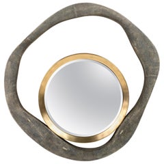 Lily Mirror Medium in Shagreen and Bronze-Patina Brass by R & Y Augousti