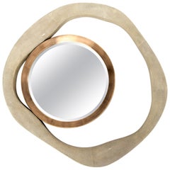 Lily Mirror Medium in Shagreen and Bronze-Patina Brass by R & Y Augousti