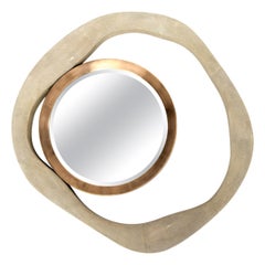 Lily Mirror Medium in Brown Shagreen and Bronze-Patina Brass by R&Y Augousti