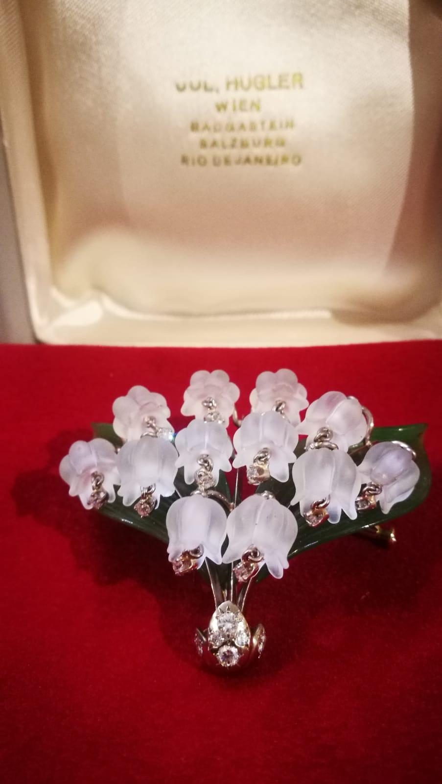 Artisan Lily of the Valley, 1950s Brooch with Moving Diamonds For Sale
