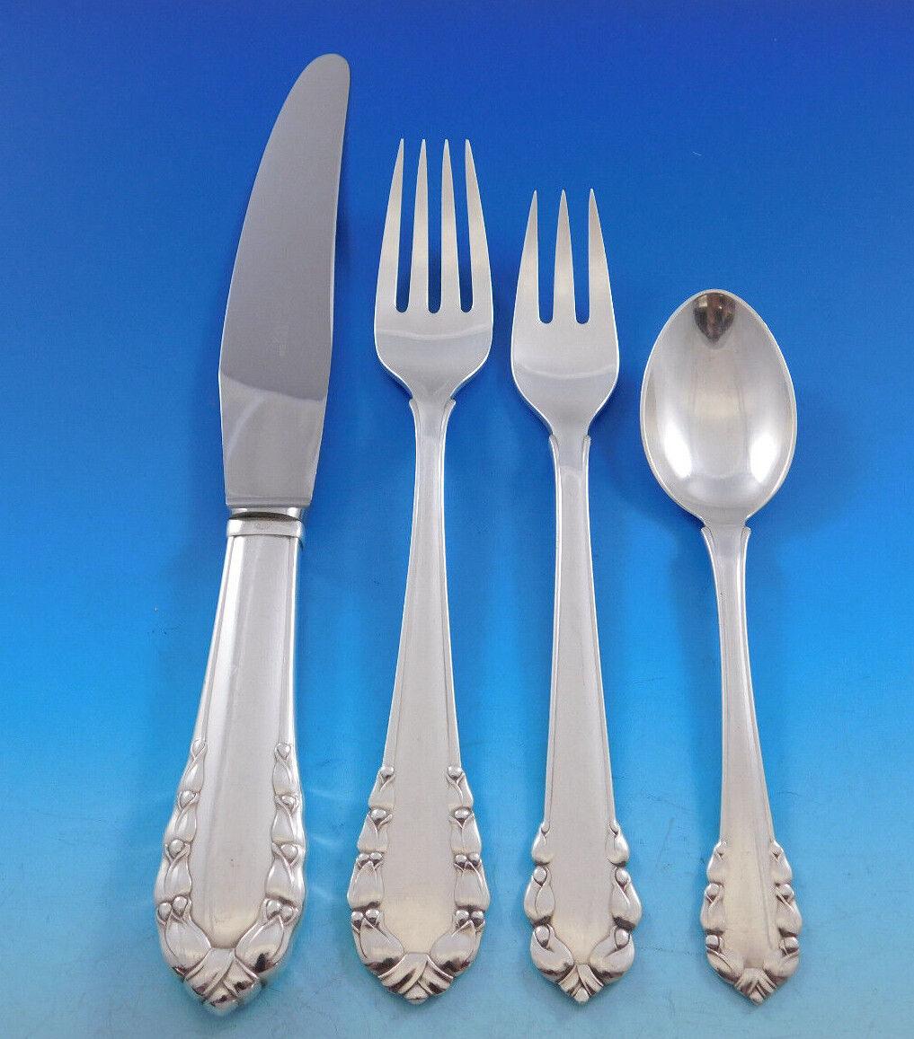 Lily of the Valley by Georg Jensen Sterling Silver Flatware Set Service 110 Pcs In Excellent Condition For Sale In Big Bend, WI