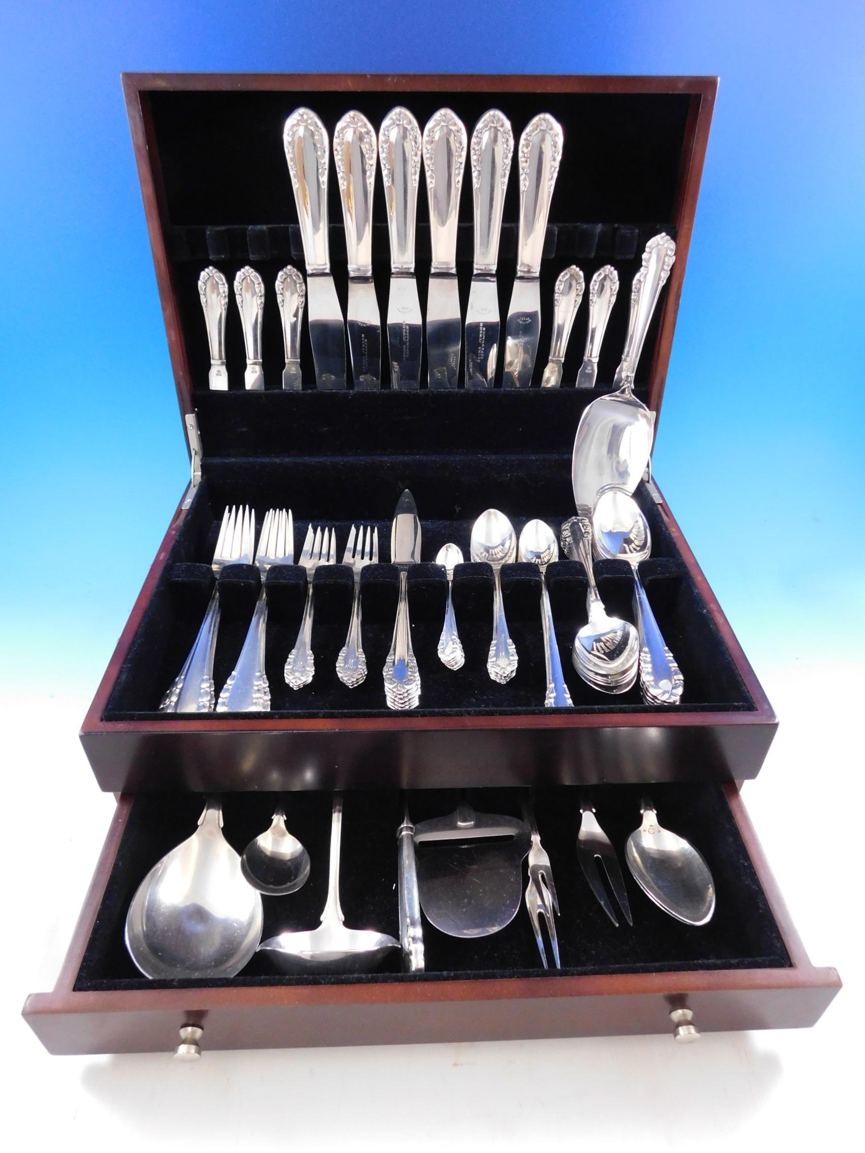 Lily of the Valley by Georg Jensen sterling silver flatware set - 66 pieces. This set includes: 

6 dinner size knives, 9 5/8