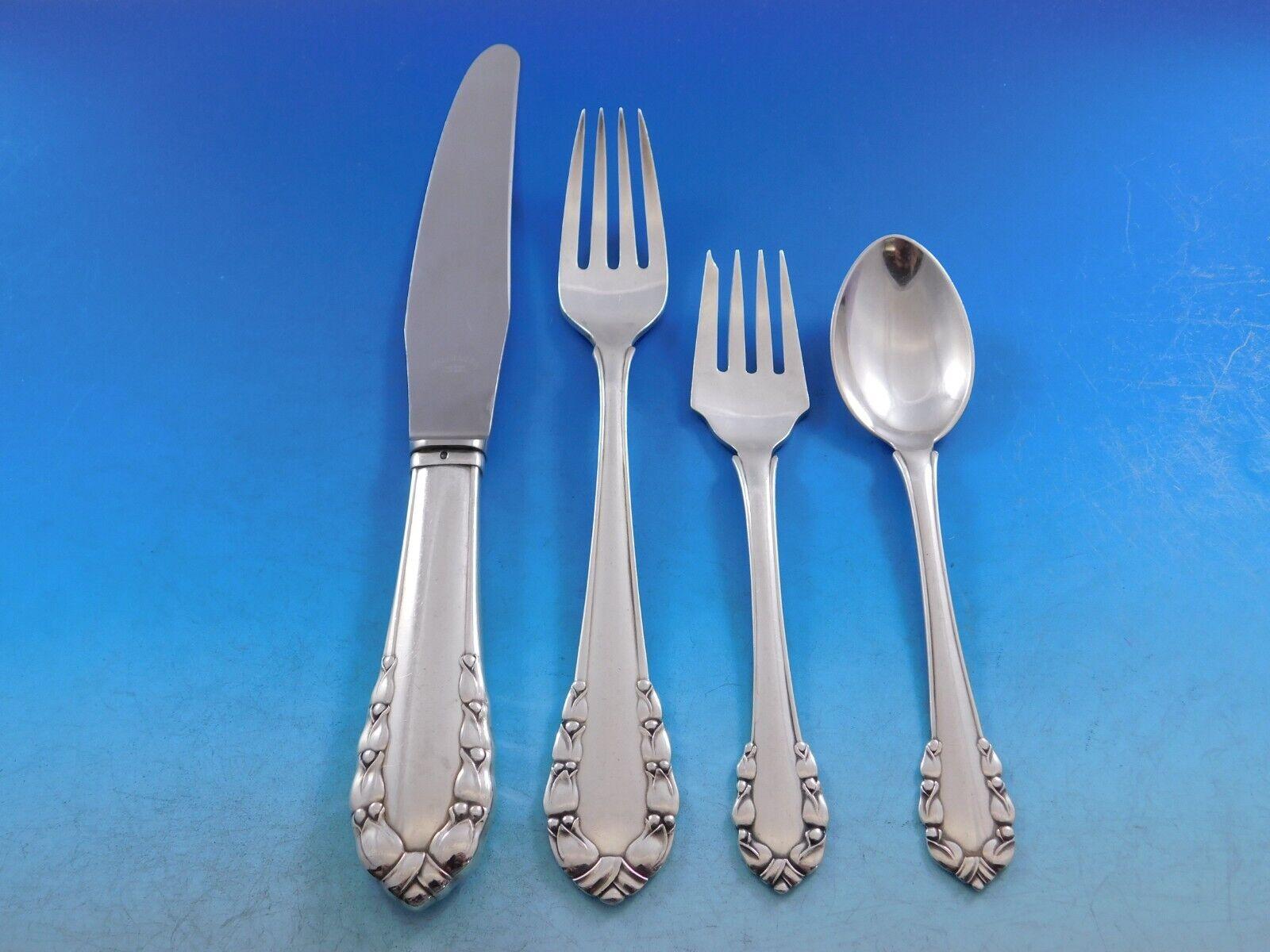Lily of the Valley by Georg Jensen Sterling Silver Flatware Set Service 81 pcs In Excellent Condition For Sale In Big Bend, WI