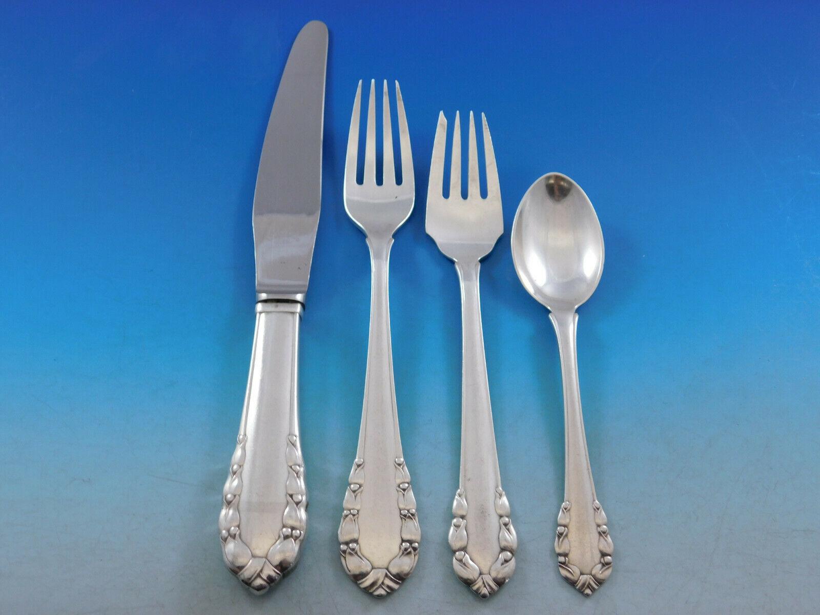 Lily of the Valley by Georg Jensen Sterling Silver Flatware Set Service 96 Pcs In Excellent Condition For Sale In Big Bend, WI