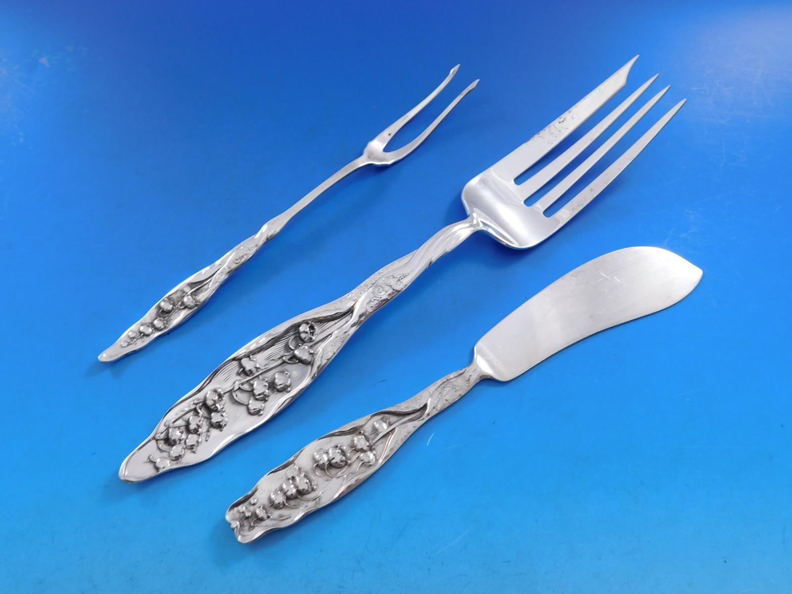 19th Century Lily of the Valley by Whiting Sterling Silver Flatware Set Service 120 pc Dinner For Sale