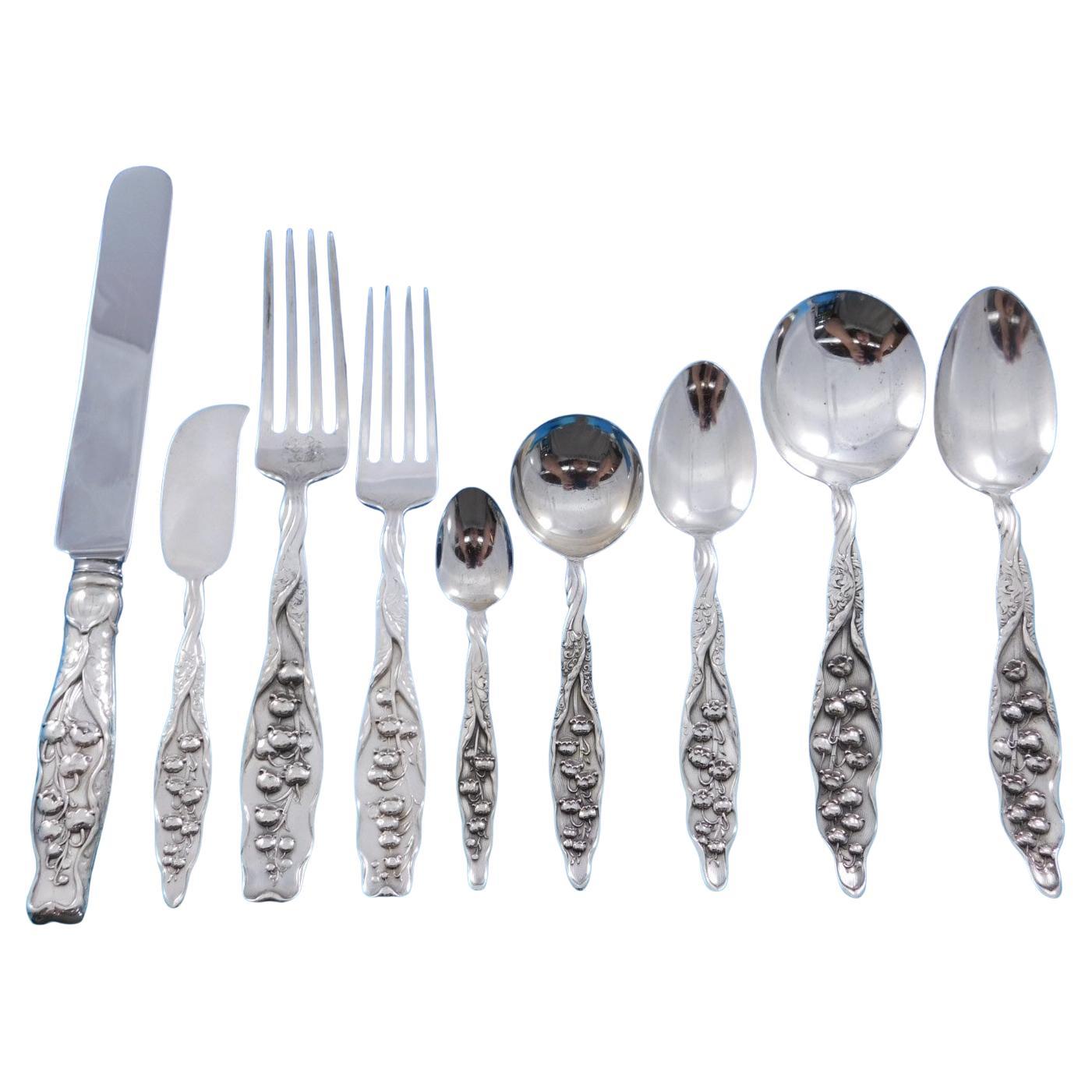 Lily of the Valley by Whiting Sterling Silver Flatware Set Service 120 pc Dinner For Sale