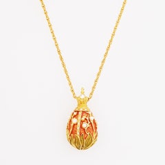 Lily Of The Valley Enamel Egg Pendant Necklace With Pearl Accents By Joan Rivers