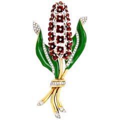  Foxglove Flower Enamel and Diamonds Pin