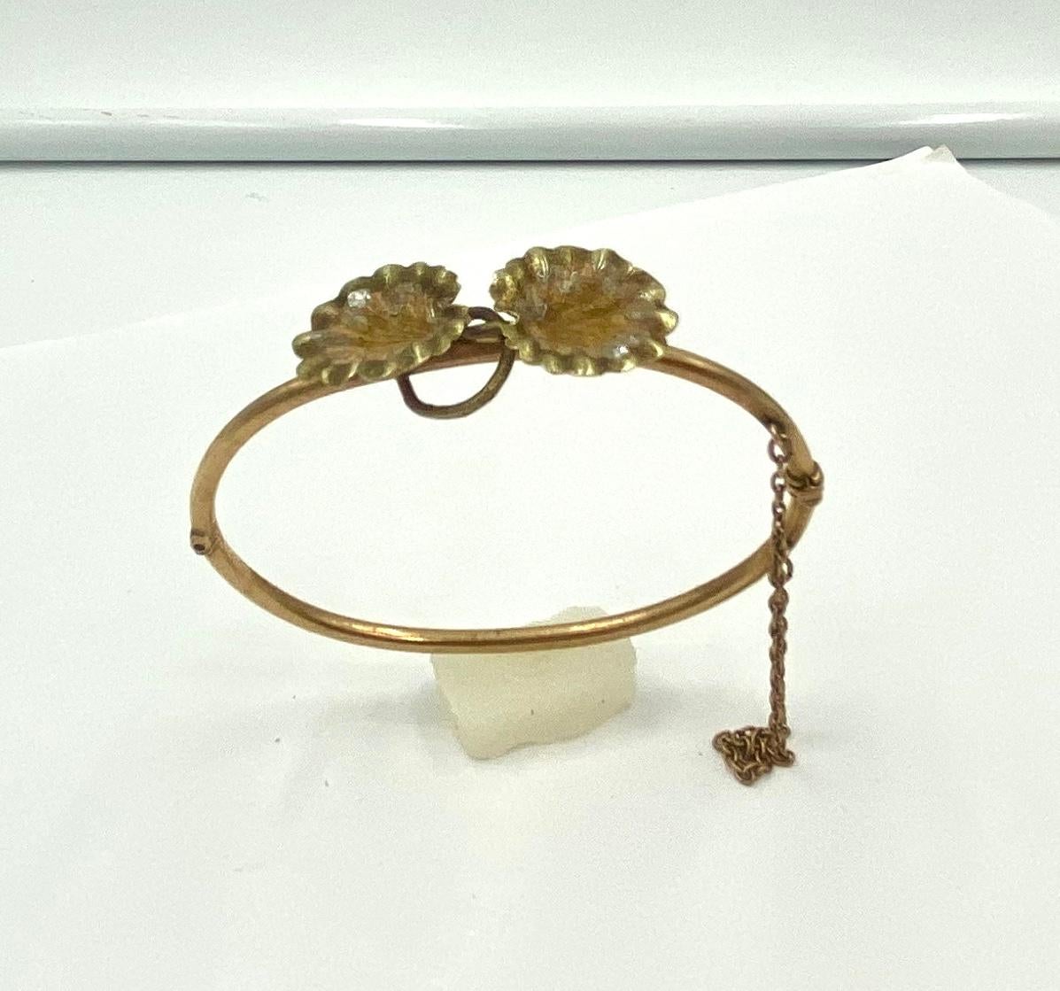 Lily Pad Art Nouveau Rose Cut Diamond Bracelet Multi-Color Gold For Sale 4