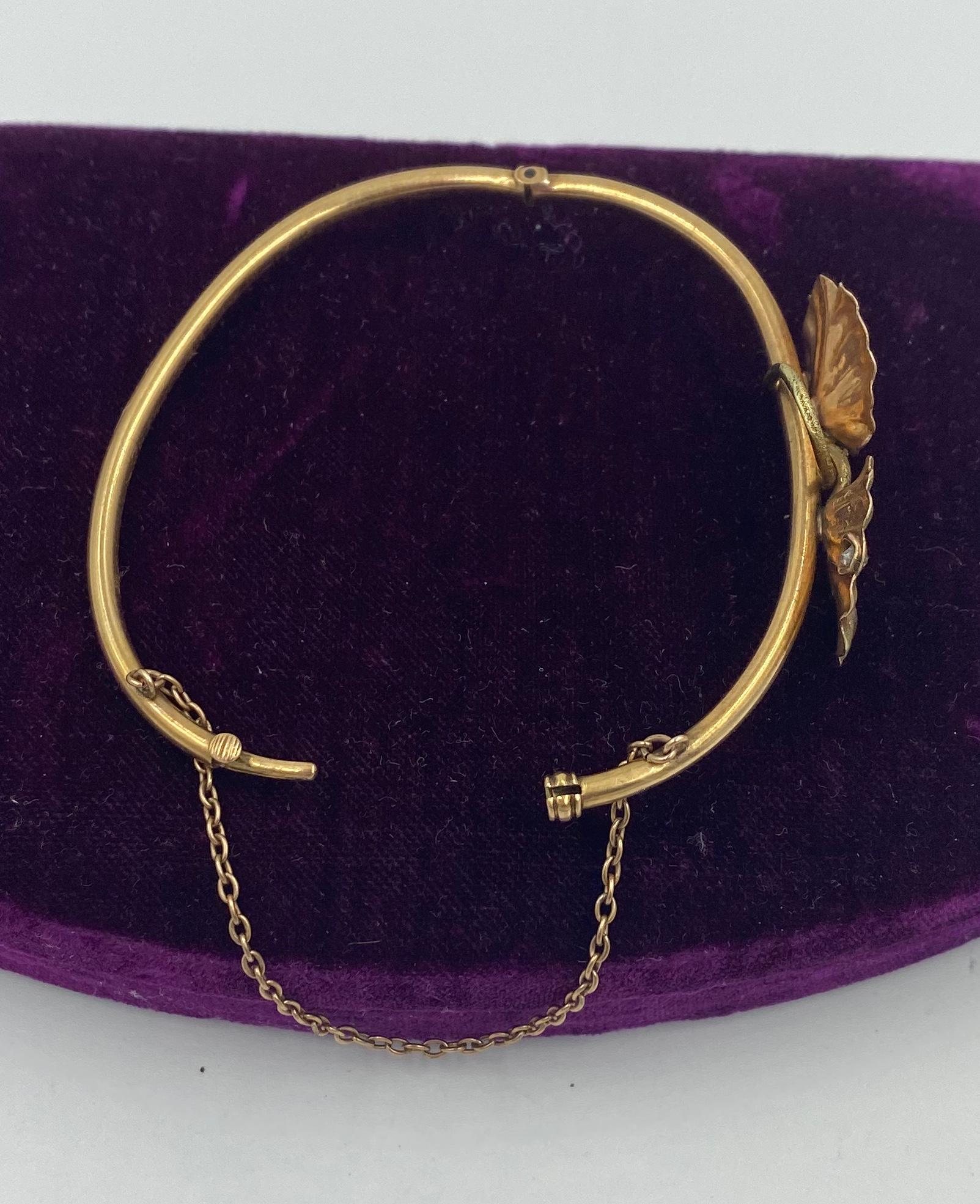 Lily Pad Art Nouveau Rose Cut Diamond Bracelet Multi-Color Gold For Sale 5