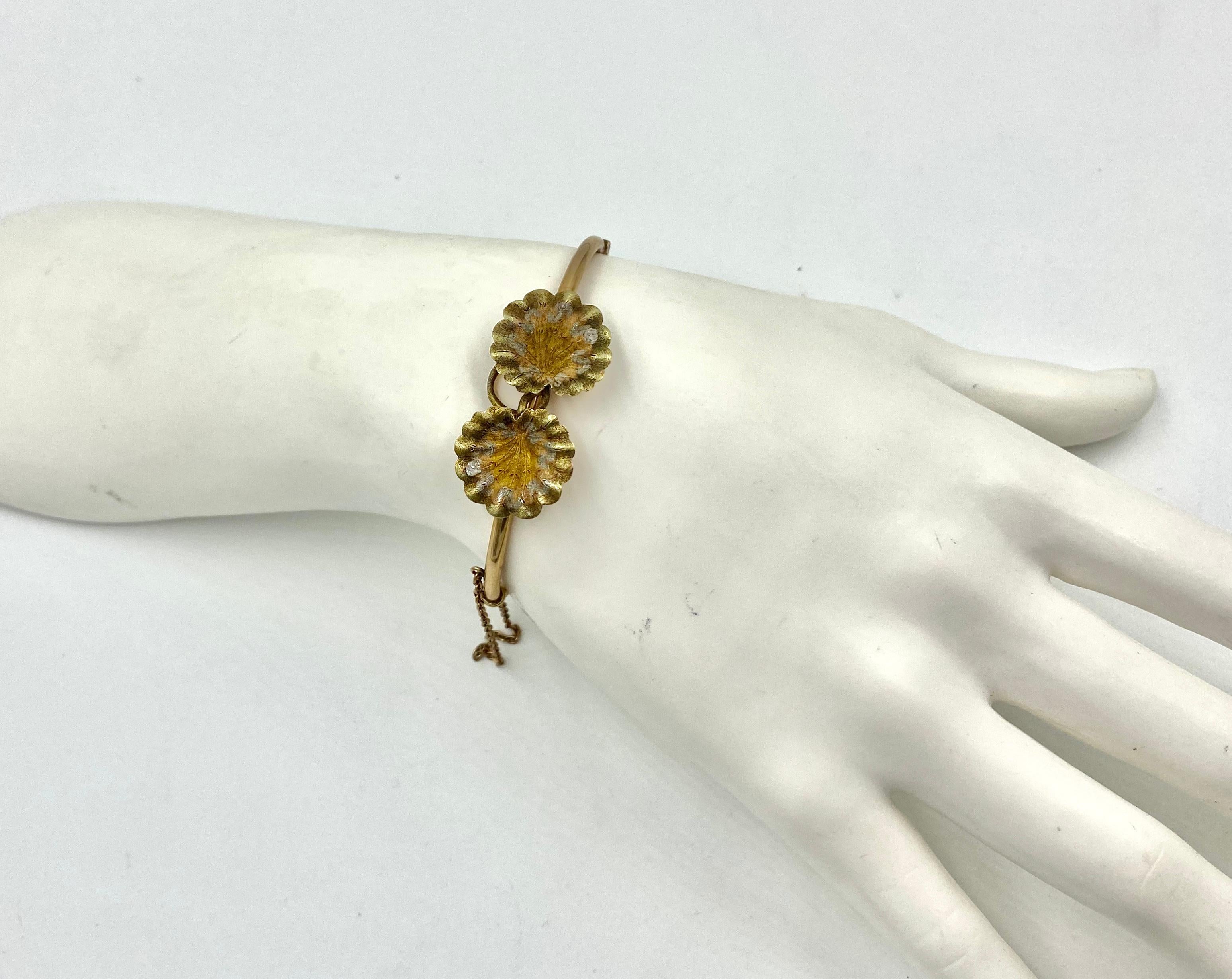 Lily Pad Art Nouveau Diamantarmband mit Rosenschliff Multicolor Gold (Art nouveau) im Angebot