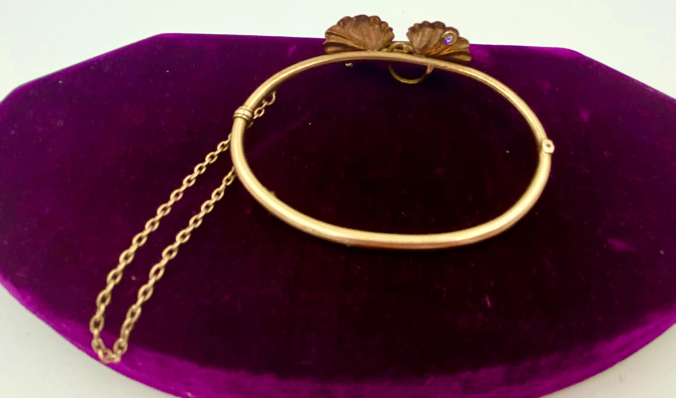 Lily Pad Art Nouveau Rose Cut Diamond Bracelet Multi-Color Gold For Sale 3