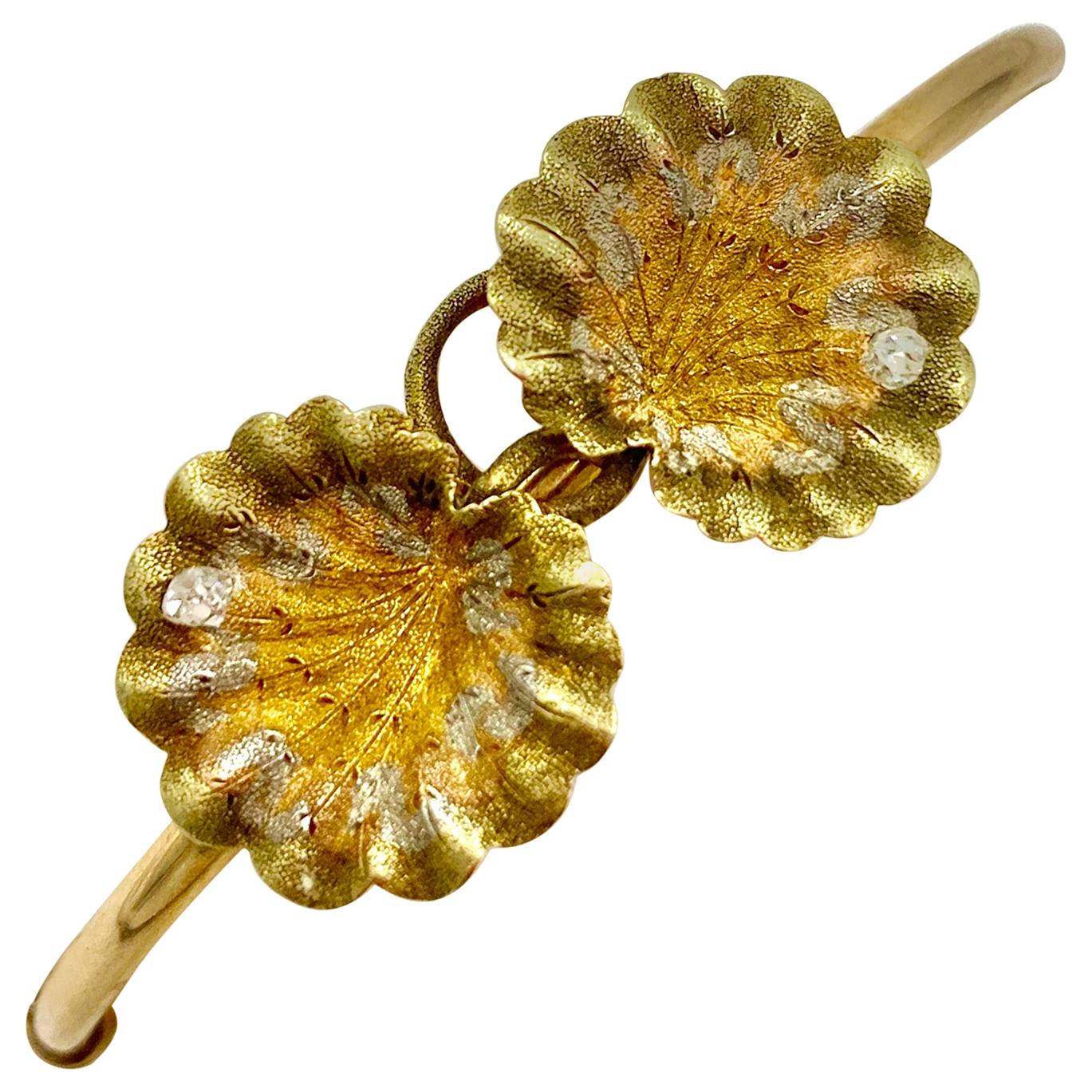 Lily Pad Art Nouveau Diamantarmband mit Rosenschliff Multicolor Gold
