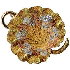 Lily Pad Art Nouveau Rose Cut Diamond Enamel Pendant Charm 14 Karat Gold