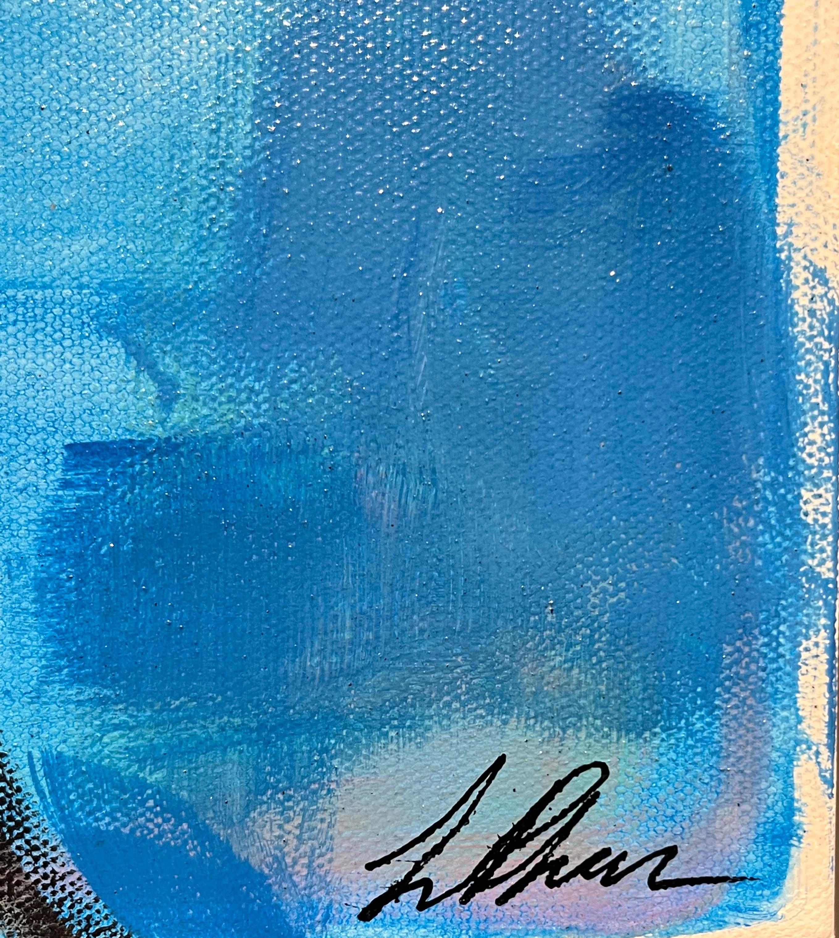 Lily Phan, „Blau“, 12x12, Expressionelles Frauengesicht und Vogelherz-Gemälde auf Leinwand im Angebot 4