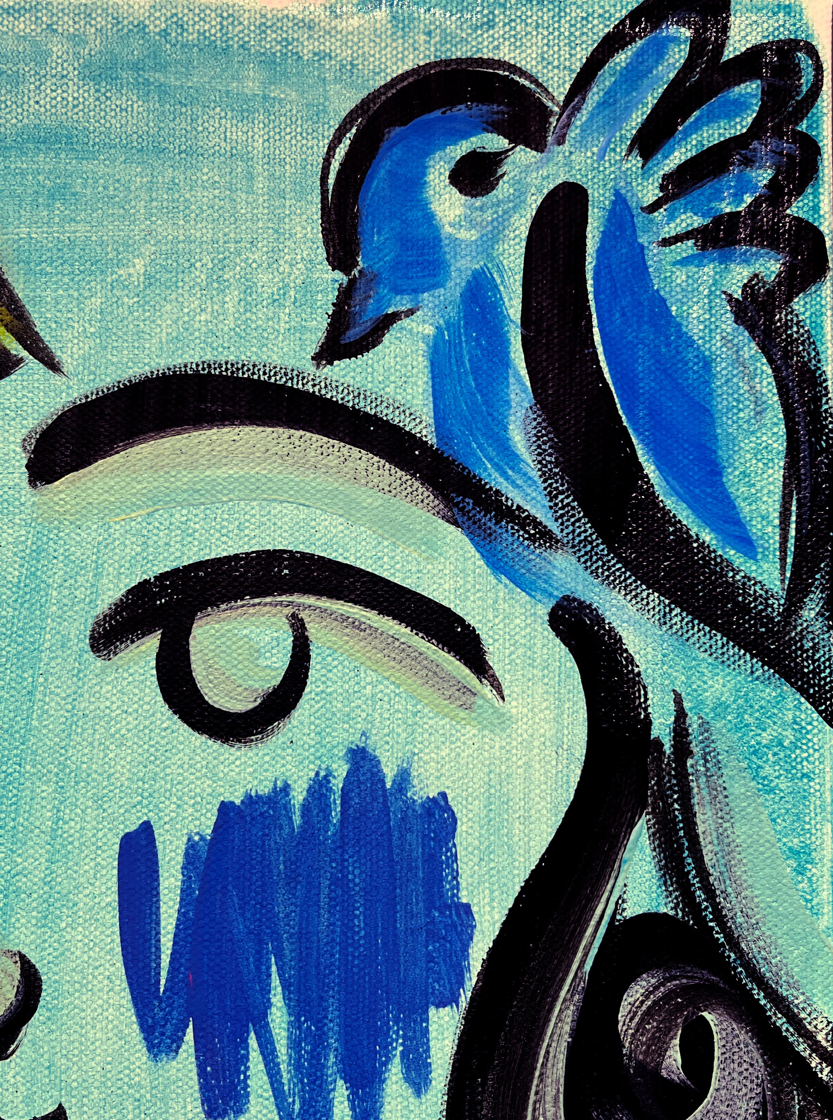 Lily Phan „Seafoam“ 12x12 Expressionistisches, lebhaftes Porträtgemälde einer lebhaften Frau auf Leinwand im Angebot 6