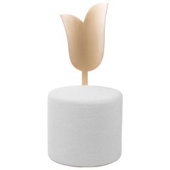 Lily Pouf White from "Giardino Botanico" in Satin Brass Finish and Velvet