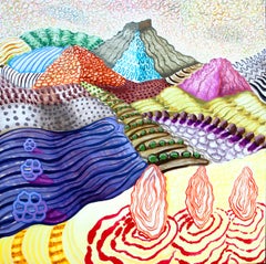 American Beauty, 12, peinture de paysage surréaliste multicolore et brillante, montagnes