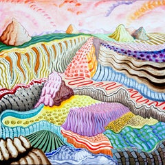 American Beauty, 14, bright multicolored surreal landscape painting, mountains