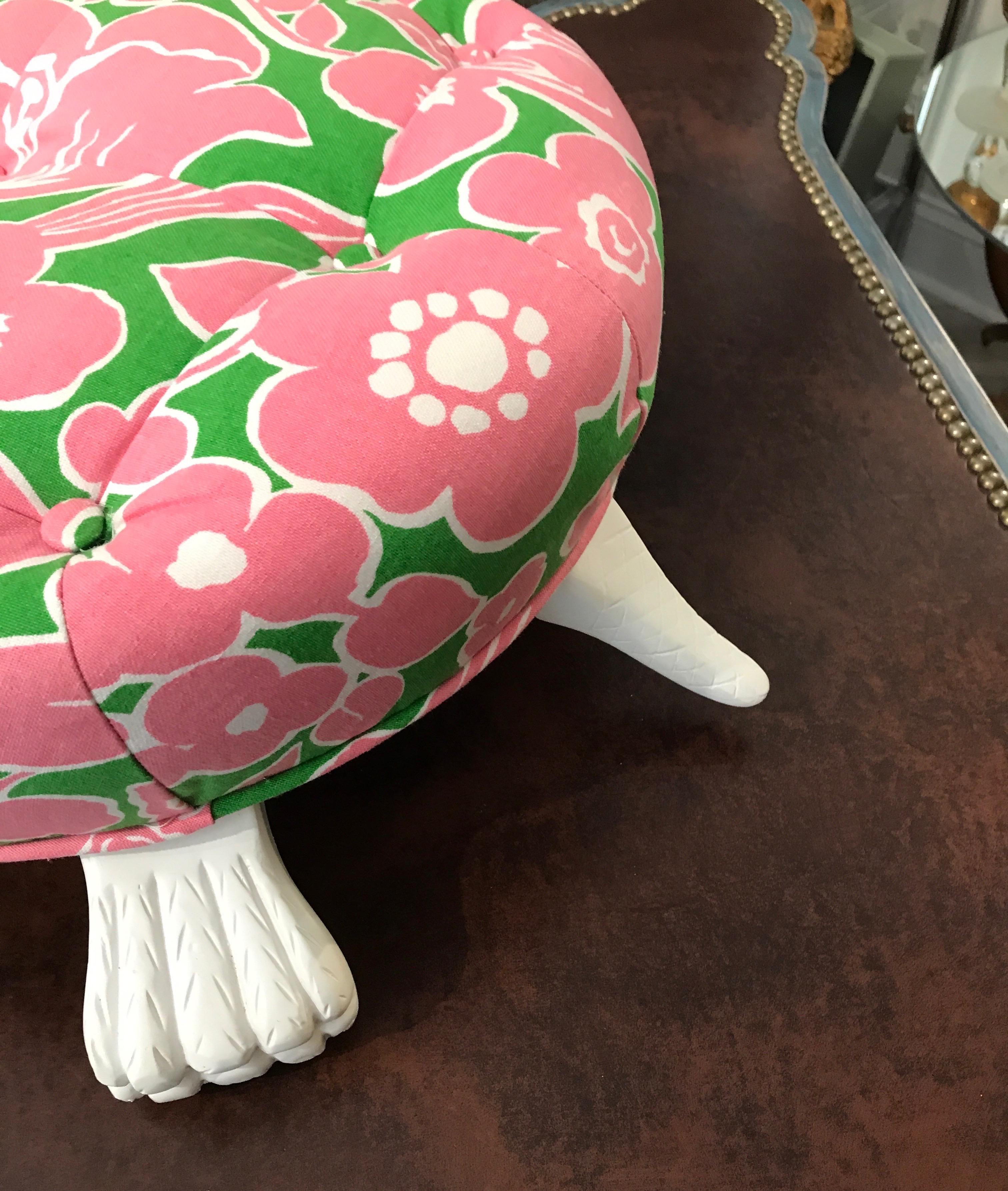 Lily Pulitzer Inspired Turtle Footstool In Good Condition In West Palm Beach, FL