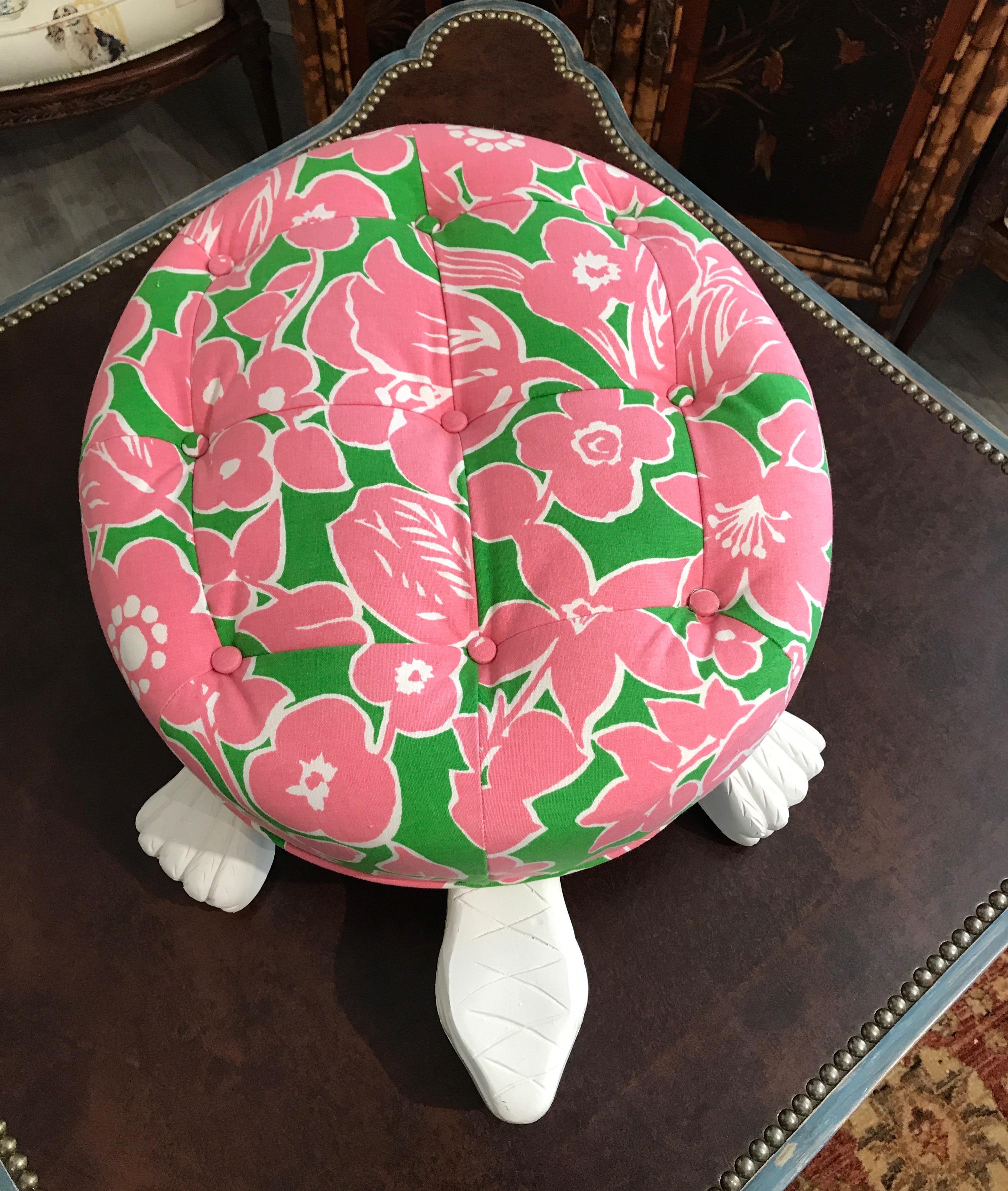 20th Century Lily Pulitzer Inspired Turtle Footstool