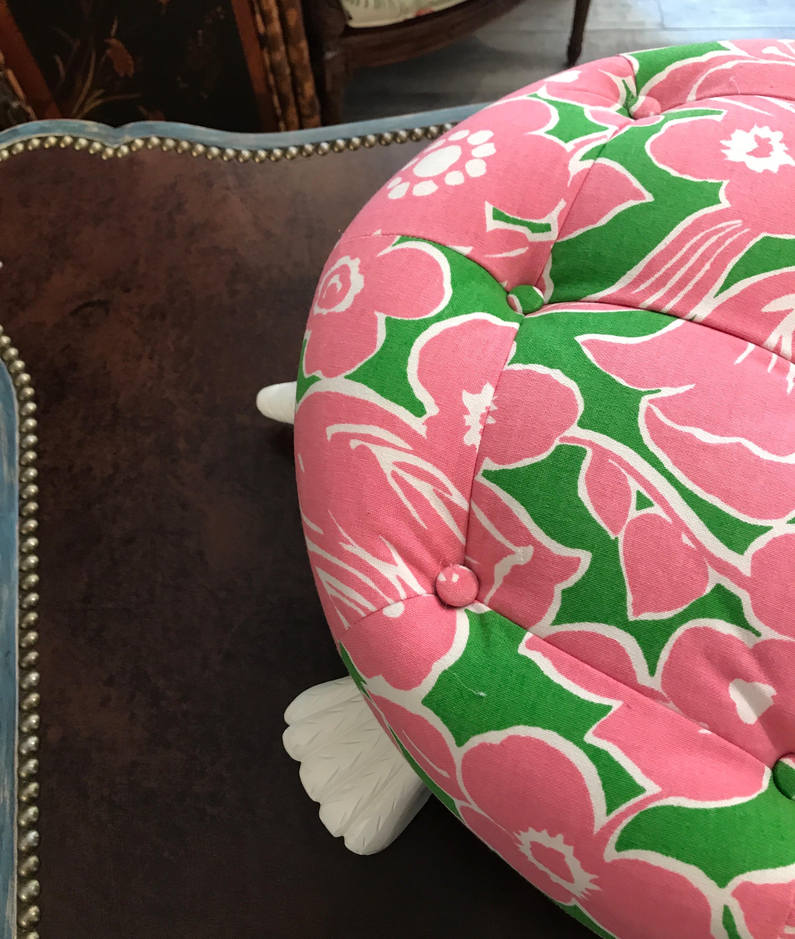 Wood Lily Pulitzer Inspired Turtle Footstool