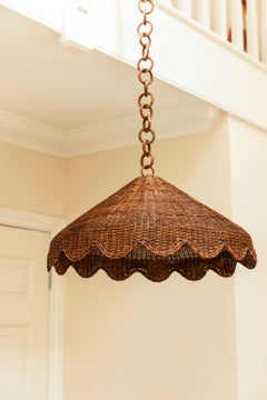 Lily Scalloped Pendant Shade, Hand-Woven Rattan, Country Style, UK