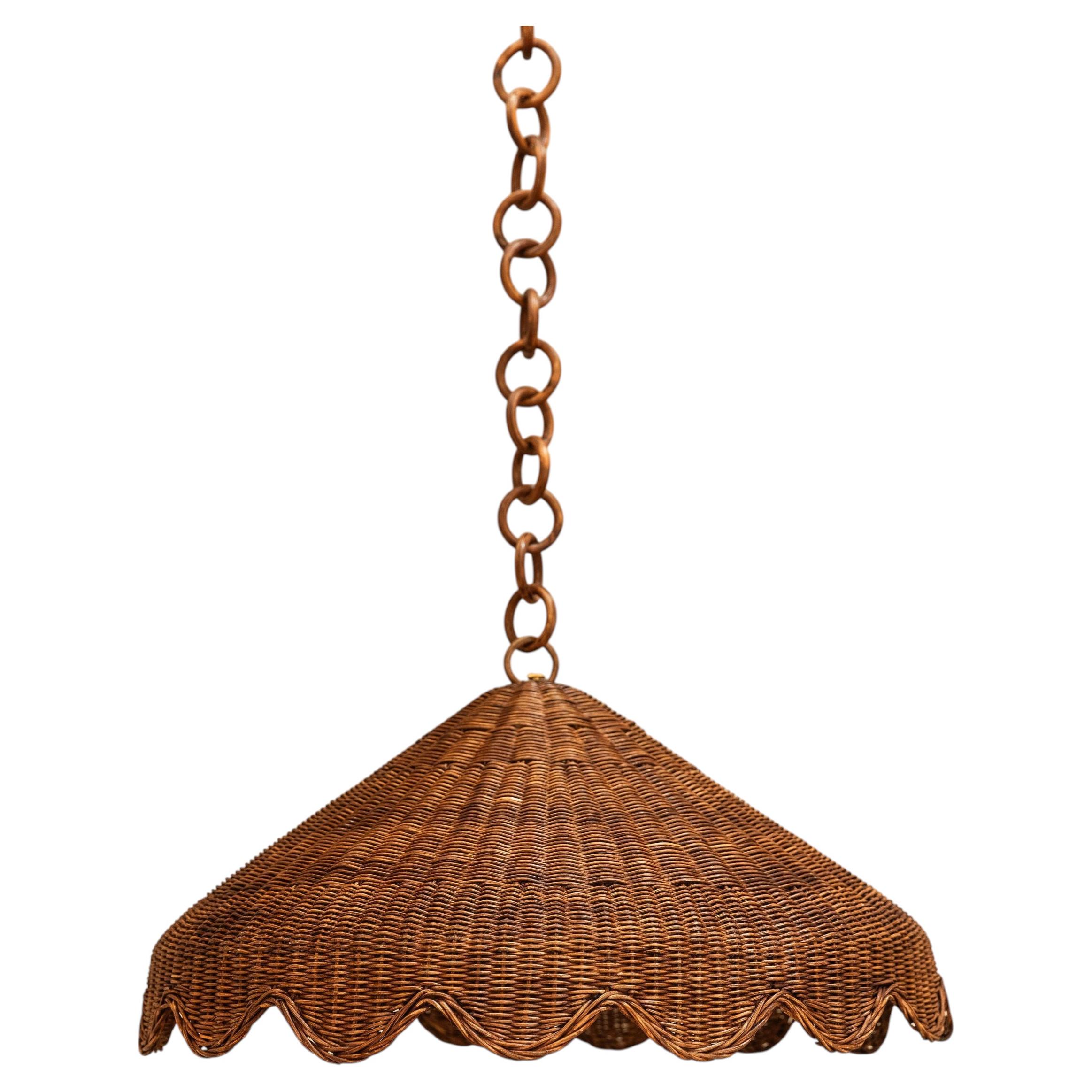 Lily Scalloped Pendant Shade, Hand-Woven Rattan, Country Style, UK