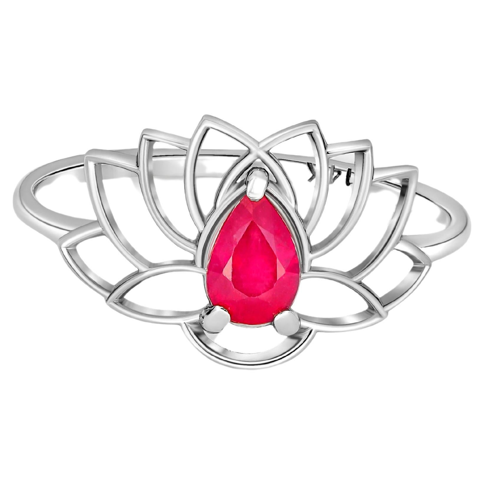 Lily ring with ruby in 14k gold.  For Sale