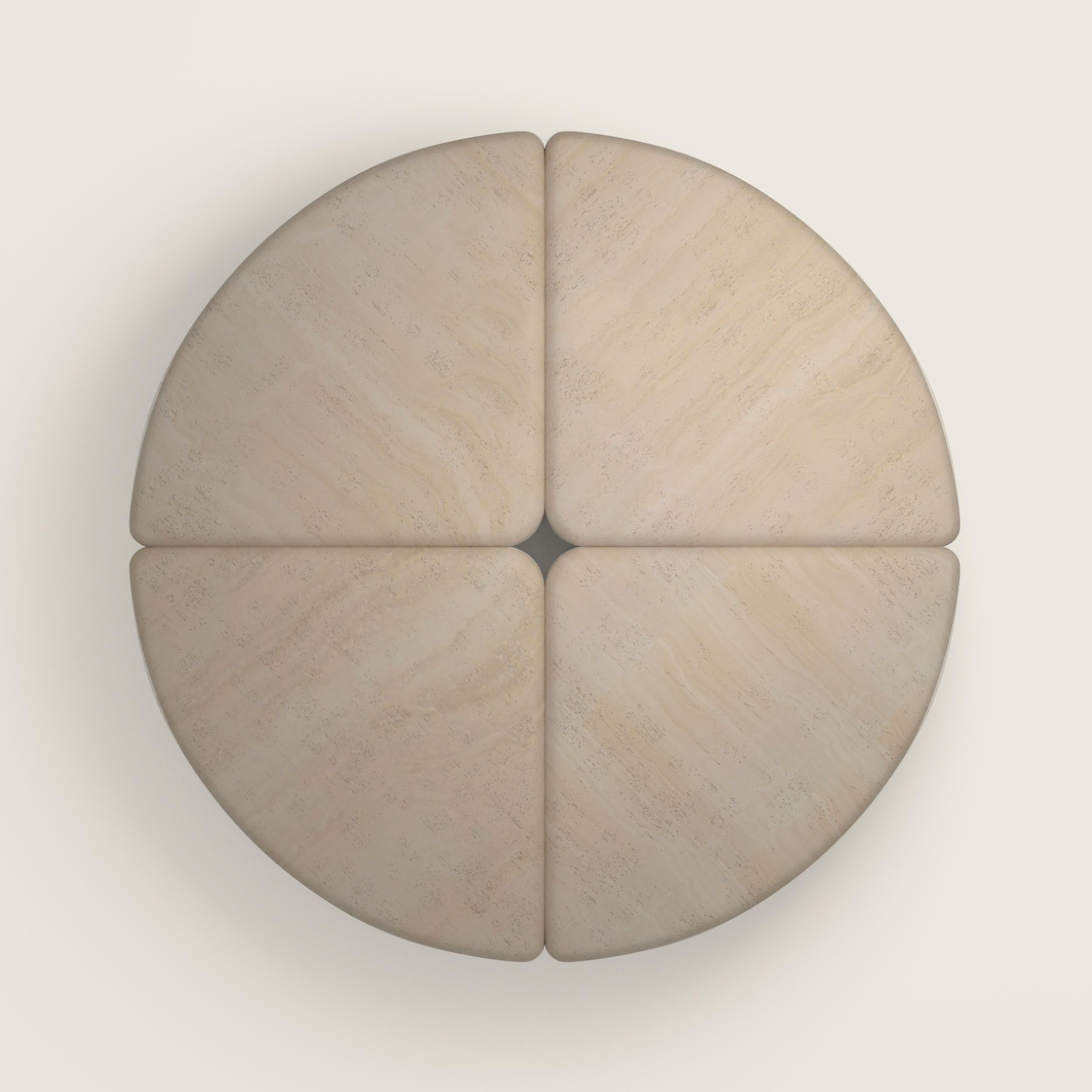 Modern Lily Round Coffee Table in Honed Unfilled Navona Travertine by Fred&Juul For Sale