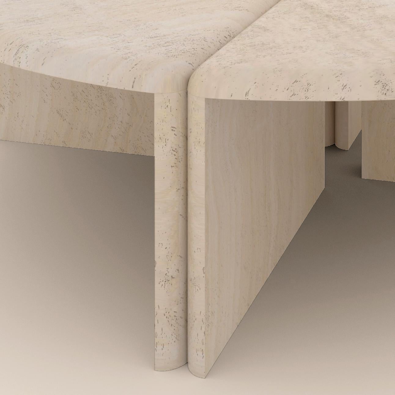 Italian Lily Round Coffee Table in Honed Unfilled Navona Travertine by Fred&Juul For Sale