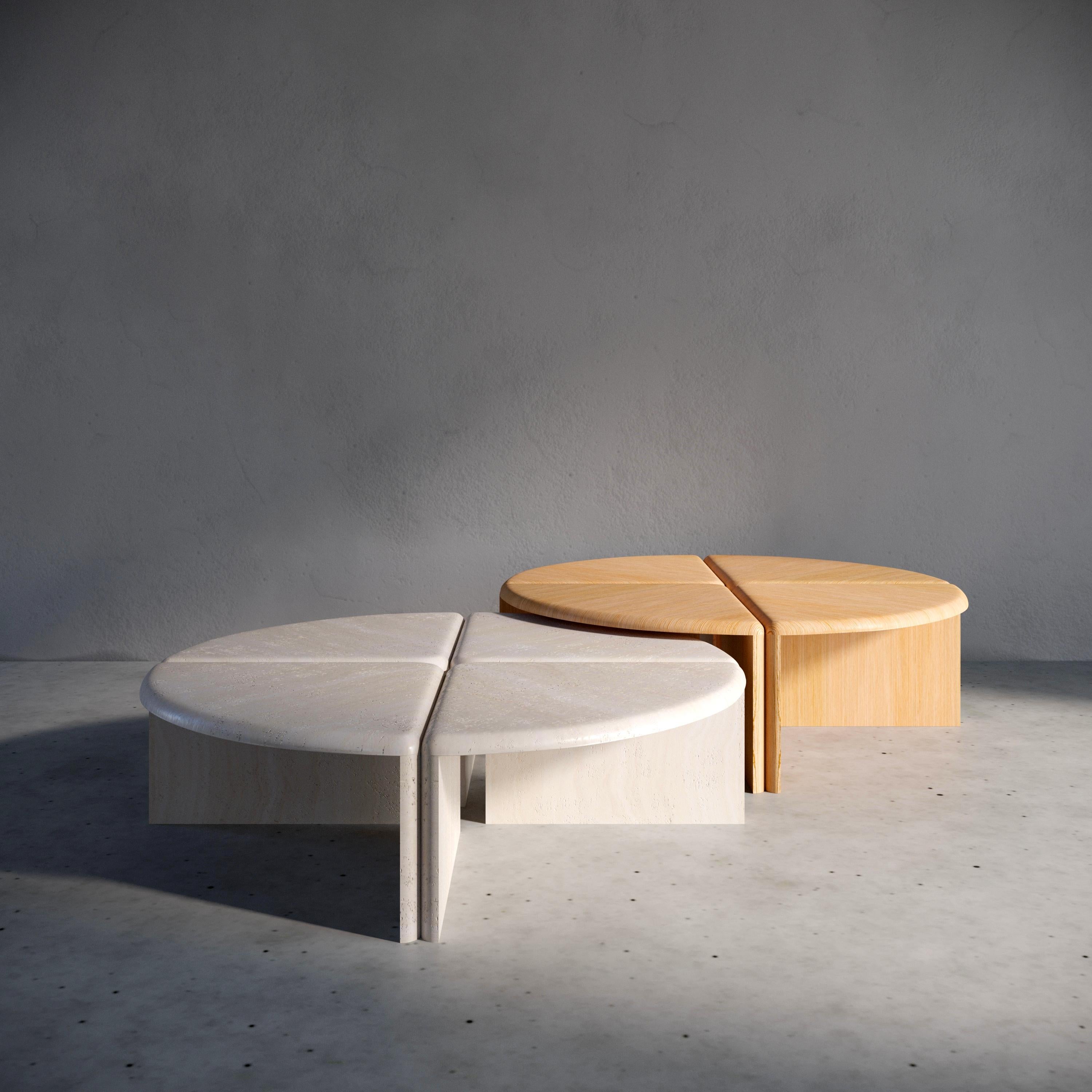 Hand-Crafted Lily Round Coffee Table in Honed Unfilled Navona Travertine by Fred&Juul For Sale