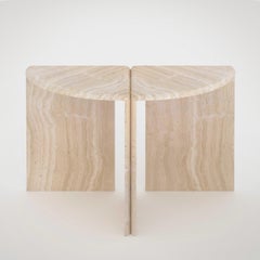 Lily Round Console Table in Honed Unfilled Navona Travertine by Fred&Juul