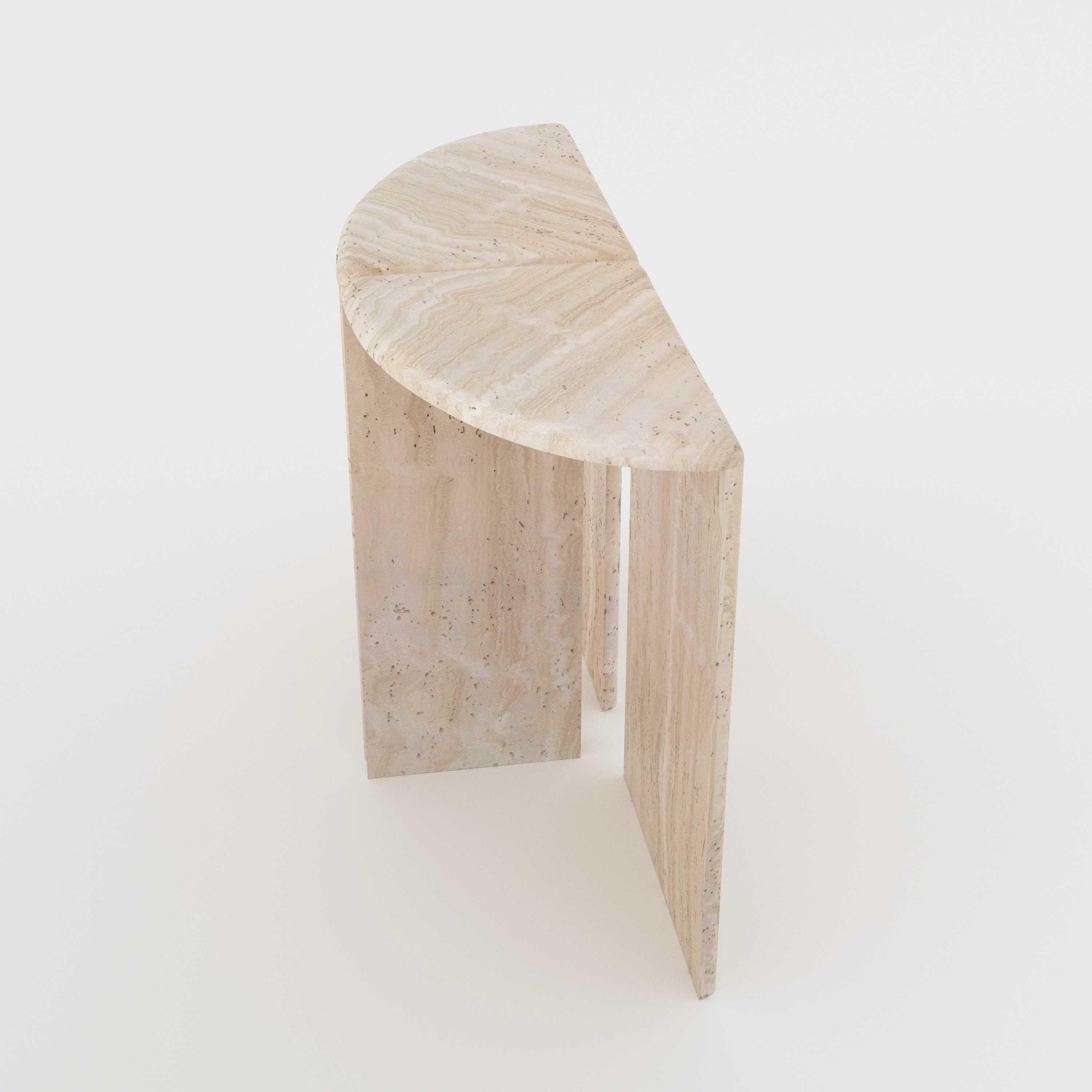 Modern Lily Round Console Table in Honed Unfilled Navona Travertine by Fred&Juul For Sale