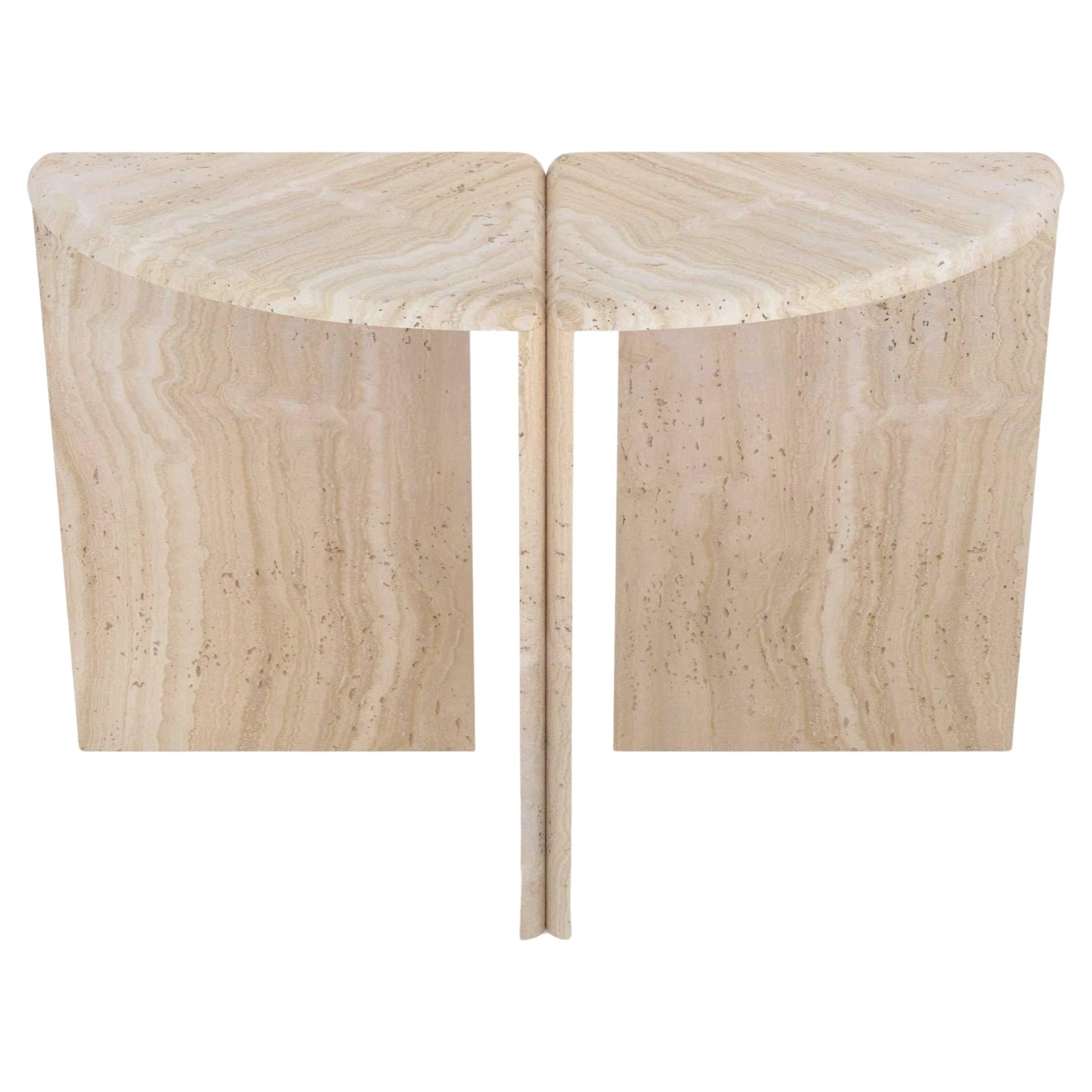 Lily Round Console Table in Honed Unfilled Navona Travertine by Fred&Juul