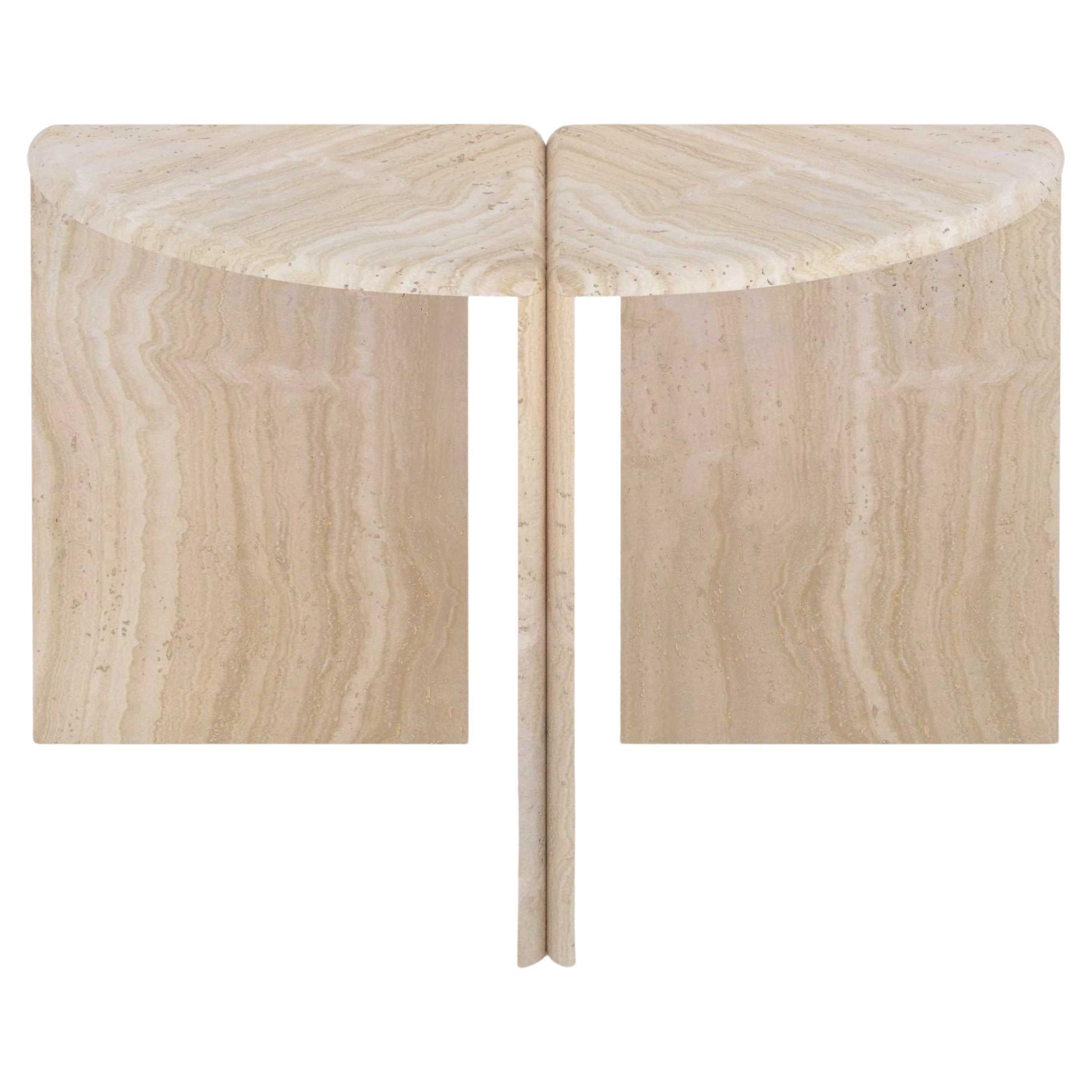 Lily Round Console Table in Honed Unfilled Navona Travertine by Fred&Juul For Sale