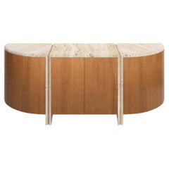 Lily Rounded Credenza in Honed Unfilled Navona Travertine and Oak by Fred&Juul