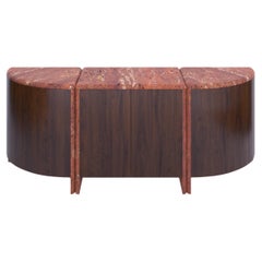 Lily Rounded Credenza in Honed Unfilled Red Travertine and Walnut by Fred&Juul