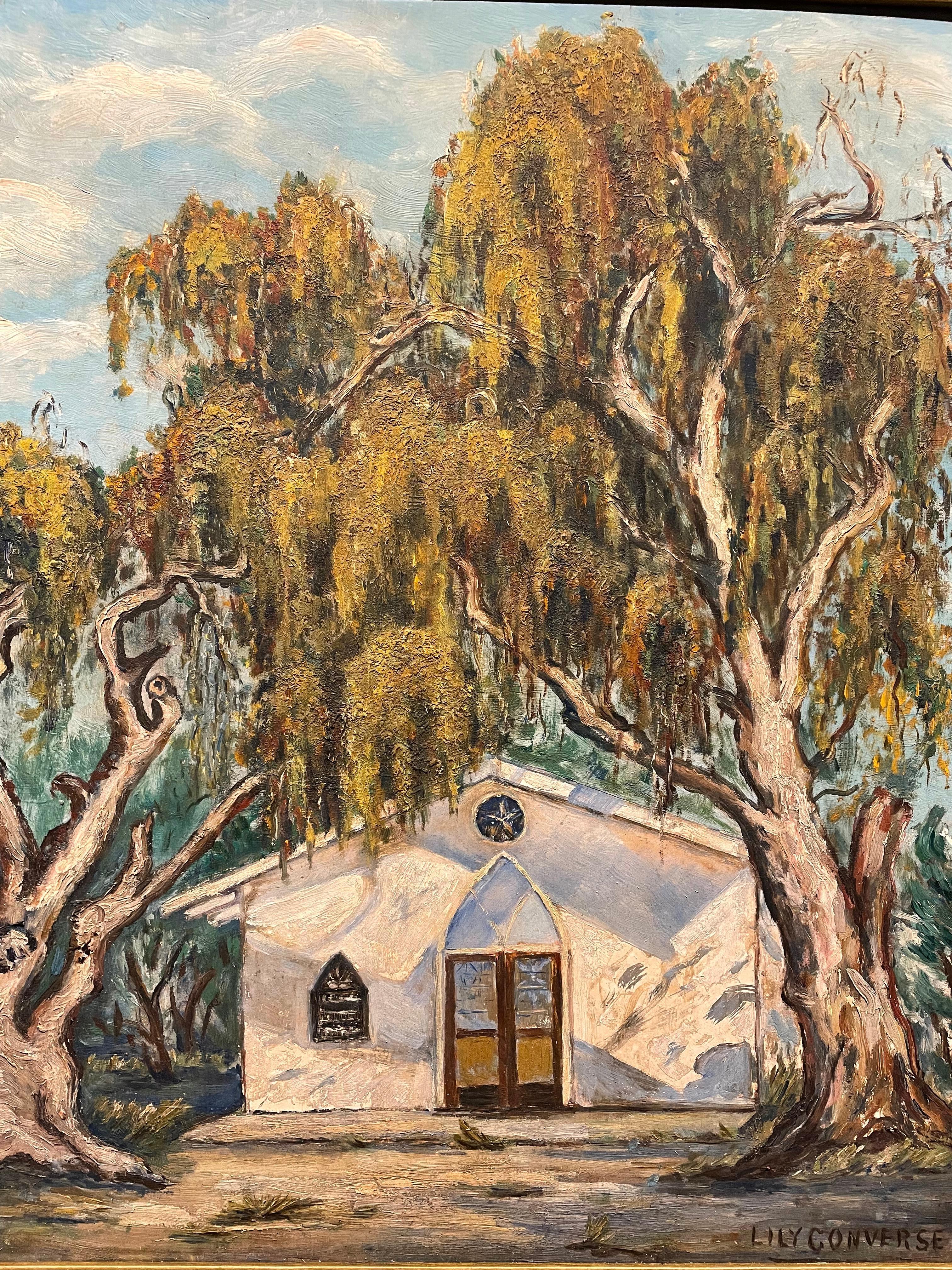 Peinture impressionniste vintage du Sud-Ouest (Californie ?), Lily S. Converse, vers 1940 en vente 1