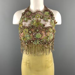 LILY SAMII Size 6 Light Green Silk Floral Beaded Lace Bustier Evening Gown