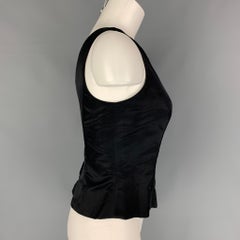 LILY SAMII Size M Black Satin Sleeveless Blouse