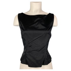 LILY SAMII Size M Black Satin Sleeveless Blouse