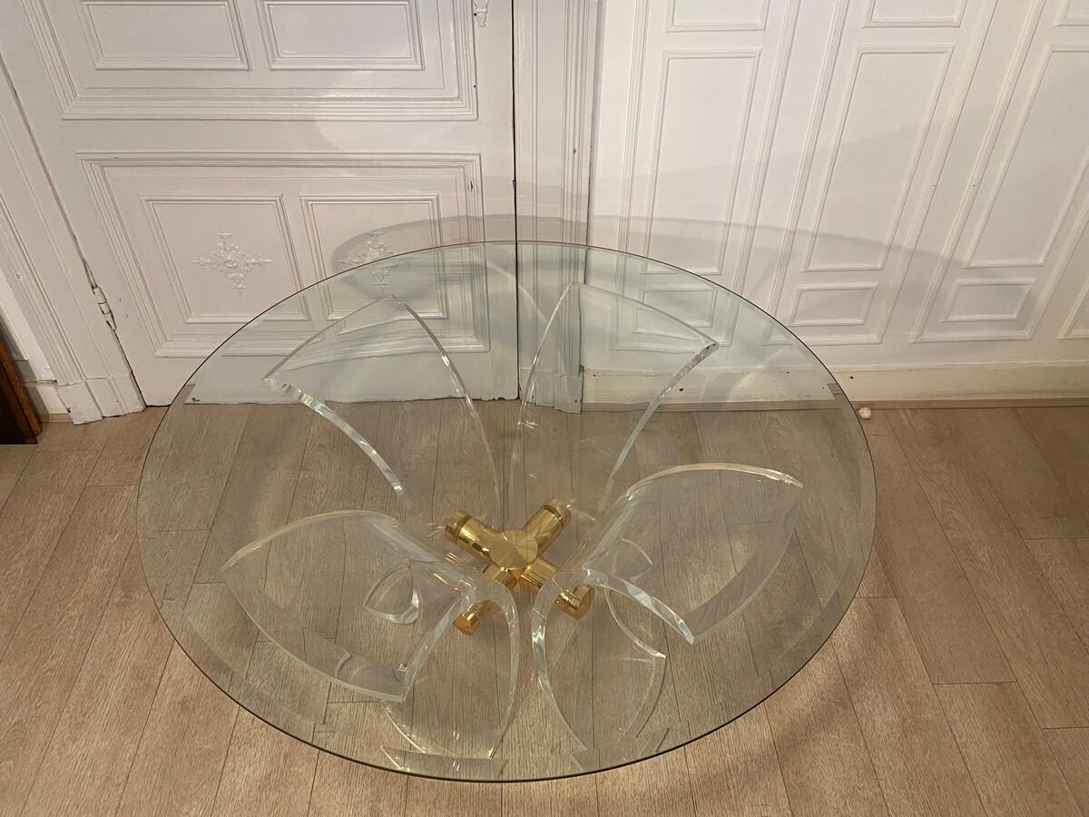 Mid-Century Modern Lily-Shaped Dining Table on Plexiglass from the 70s