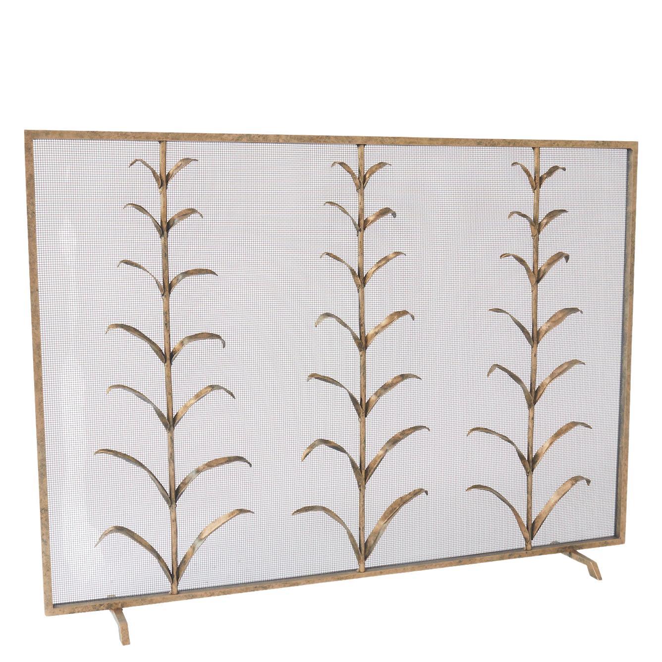 Lily Stems Fireplace Screen in Aged Gold For Sale