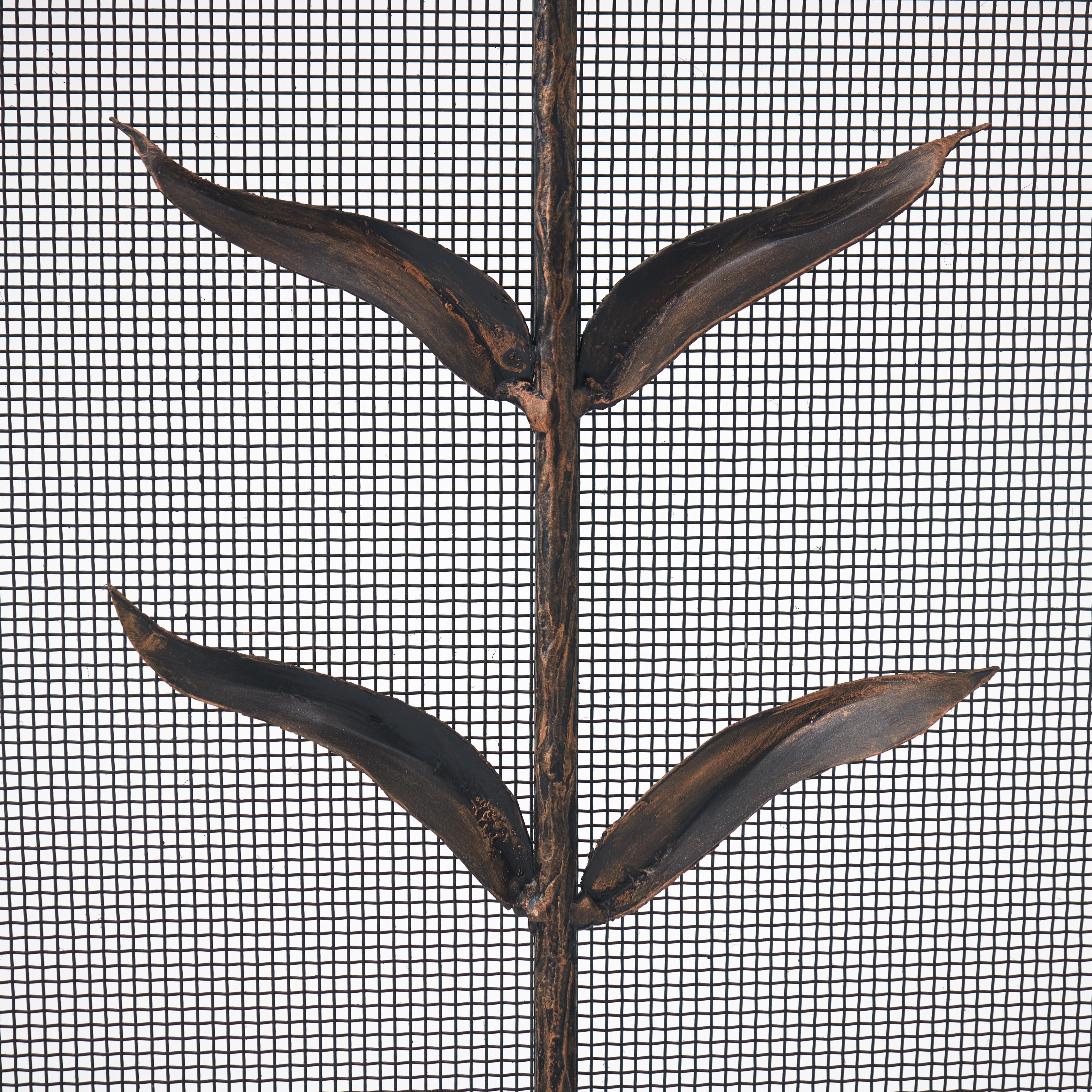 Iron Lily Stems Fireplace Screen in Gold Rubbed Black For Sale