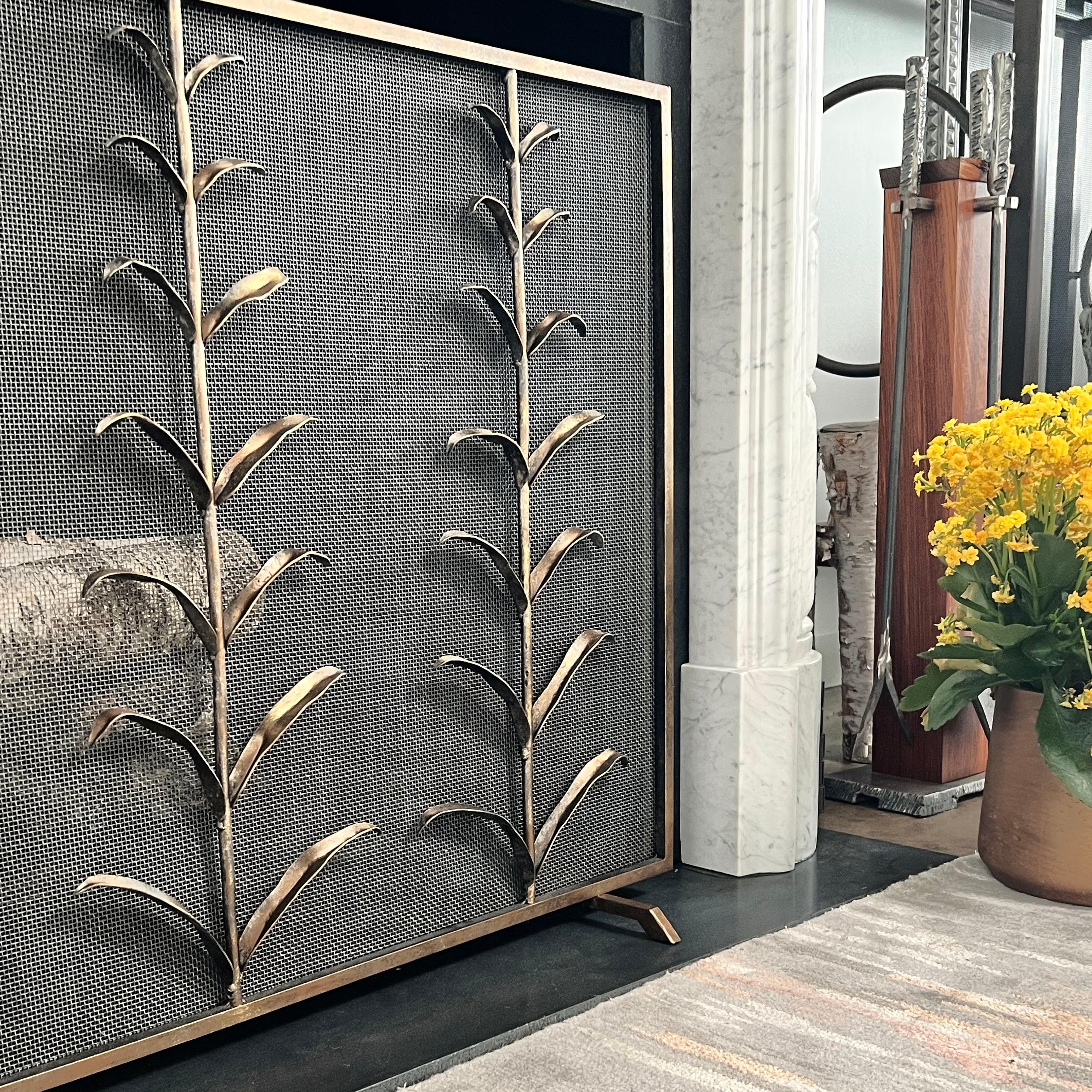 Contemporary Lily Stems Fireplace Screen in Gold Rubbed Black For Sale