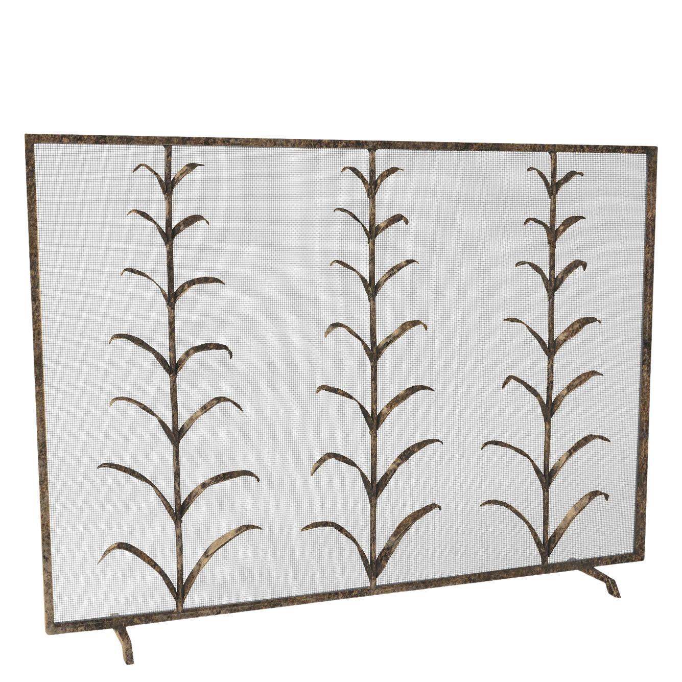 Lily Stems Fireplace Screen in Gold Rubbed Black For Sale