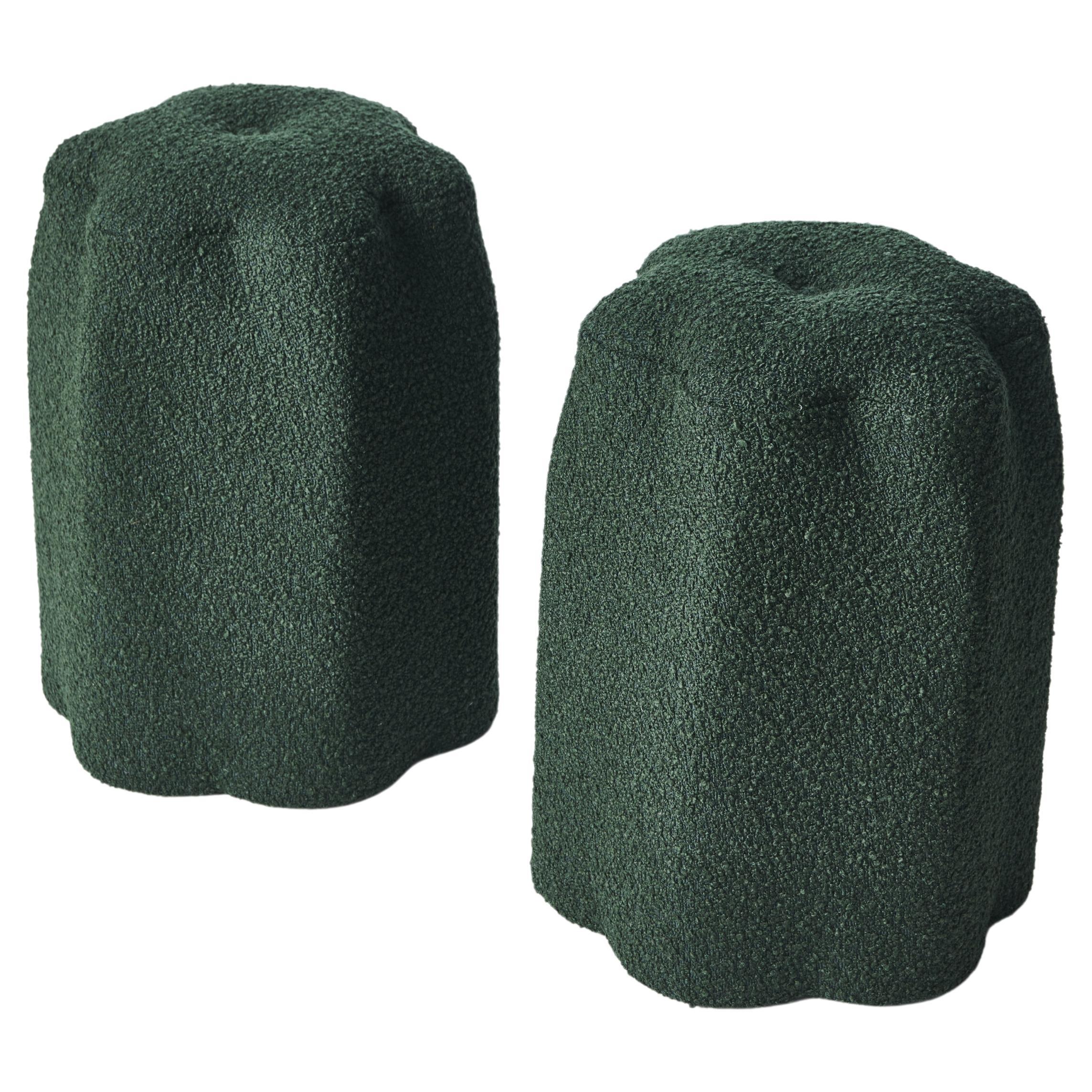 Lily Stool, Dark Green Bouclé Stool by Christian Siriano For Sale