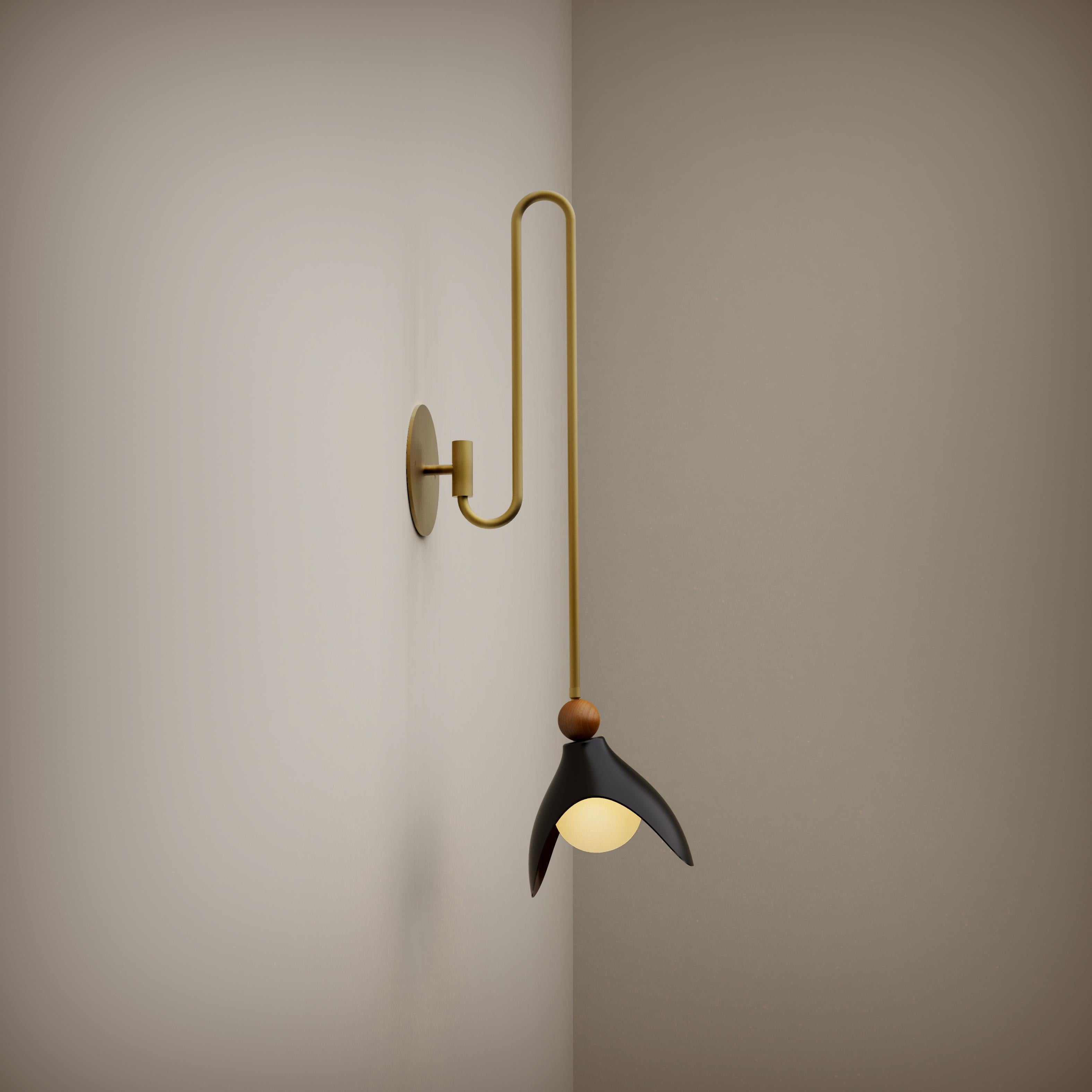 American LILY Wall Sconce in Enamel, Brass & Walnut, Ginger Curtis x Blueprint Lighting For Sale