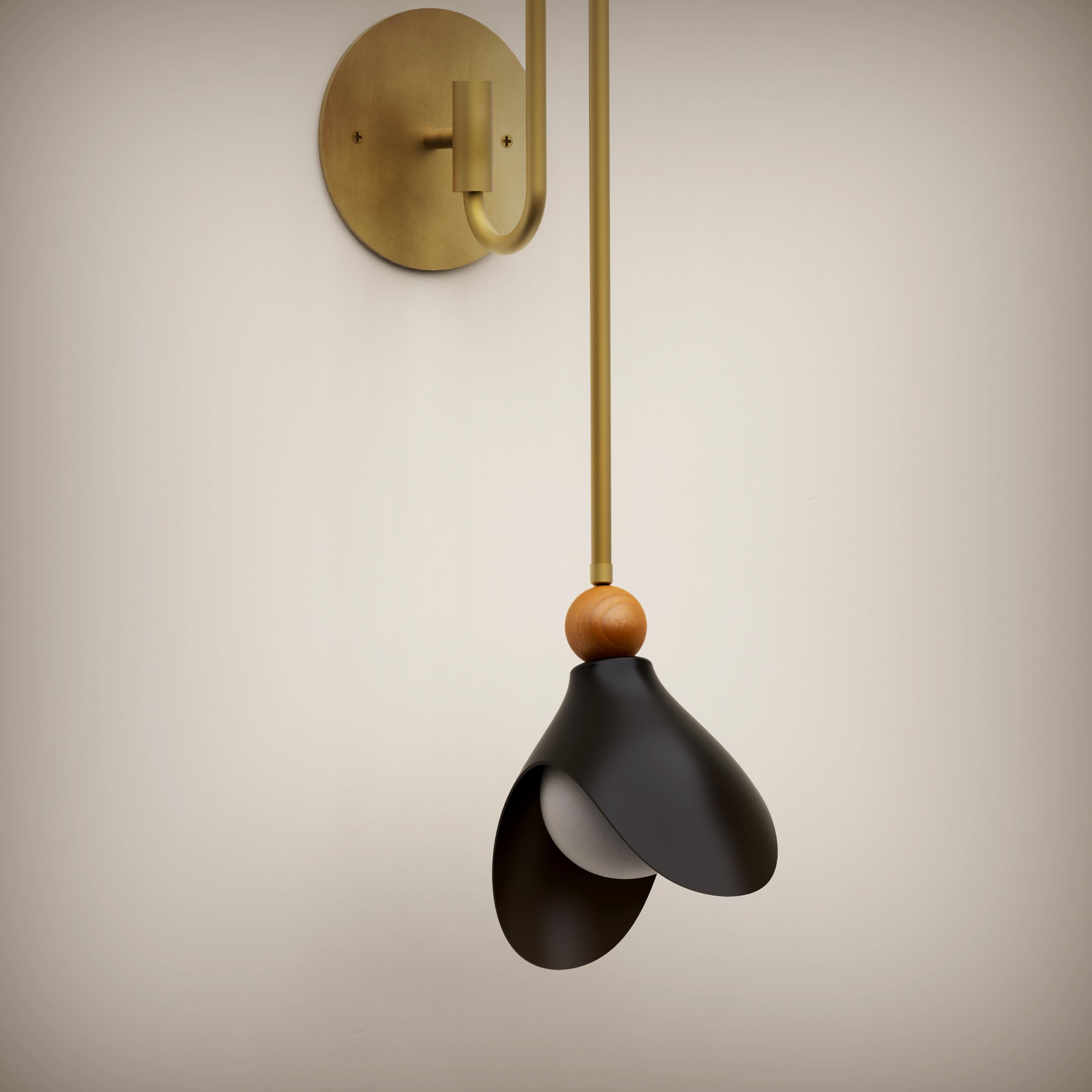 LILY Wall Sconce in Enamel, Brass & Walnut, Ginger Curtis x Blueprint Lighting In New Condition For Sale In New York, NY